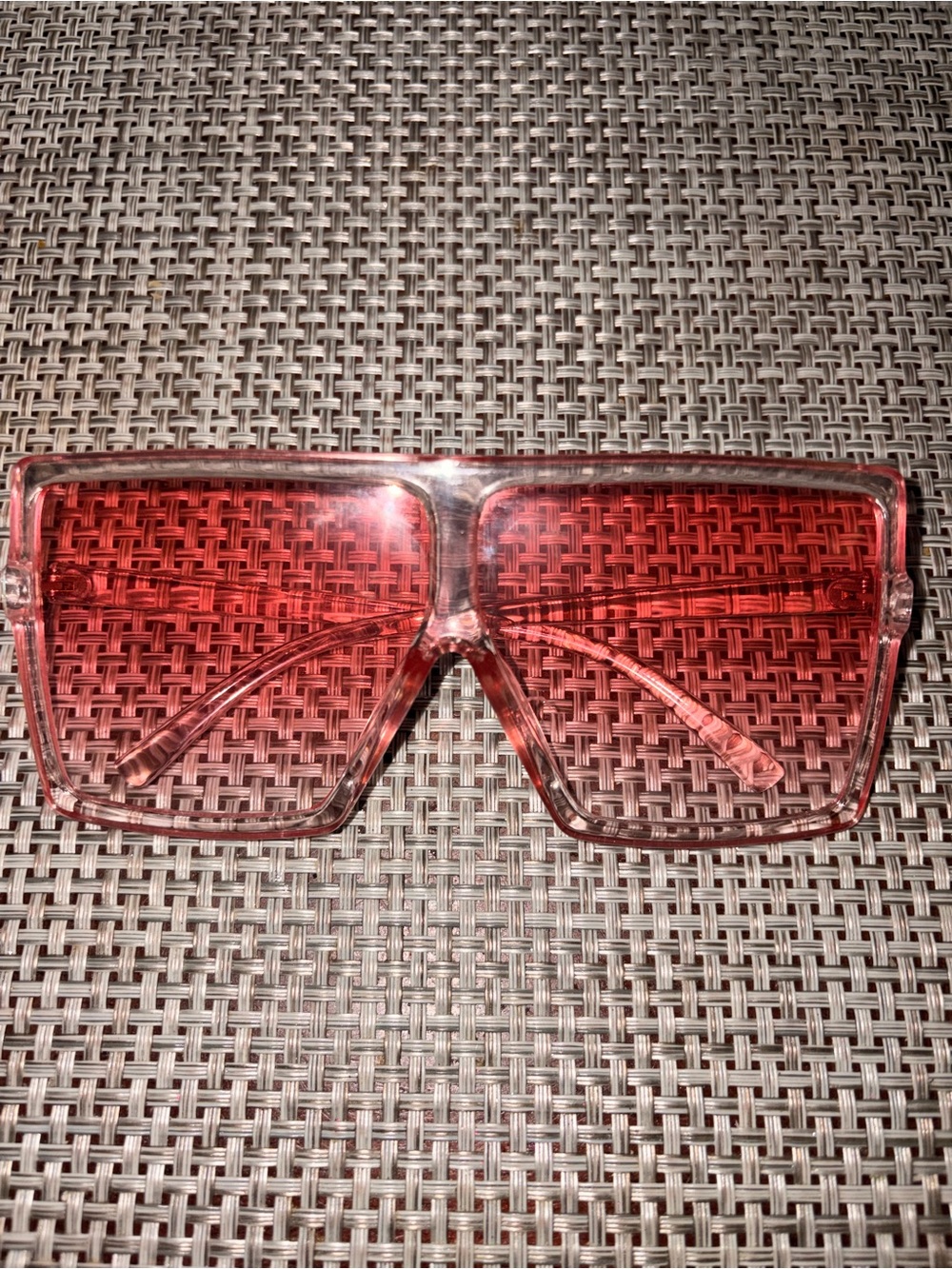 Trendy Oversized Clear Frame Sunglasses with Red Gradient Lenses